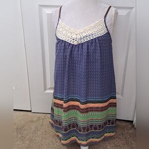 Peach Puff Boho Chic Blue and Green Dress    Size S